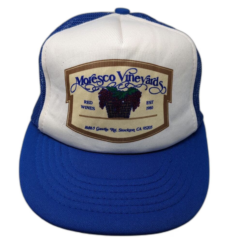 KAP.II Trucker Hat Blue One Size Moresco Vineyards Stockton CA Grapes Graphic